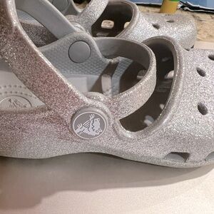 Silver shimmer Crocs, girls  size 10